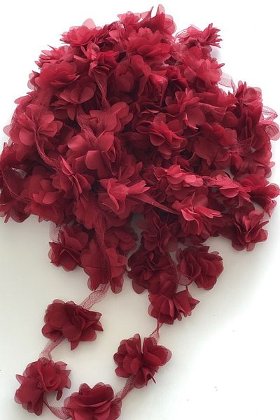Hobigram Decorative Ribbon Burgundy Laser Cut Chiffon Tulle Flower 1 Meter Price Is for 12-13 Pieces of Flowers – Decorative Flower