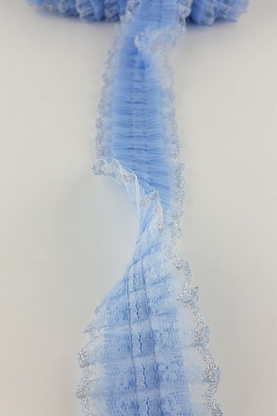 Hobigram Decorative Ribbon Blue Silver Glitter Lace Pleated Ruffle – Decorative Ribbon, Stylish Design, Women's Accessory