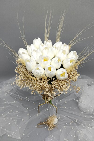 Hobigram Διακοσμητική κορδέλα Λευκή τουλίπα Νυφική ​​ανθοδέσμη και γαμπρός Boutonniere 20 τεμαχίων Tulip – Διακοσμητική κορδέλα – Dek