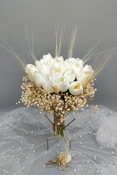 Hobigram Διακοσμητική κορδέλα Λευκή τουλίπα Νυφική ​​ανθοδέσμη και γαμπρός Boutonniere 20 τεμαχίων Tulip – Διακοσμητική κορδέλα – Dek