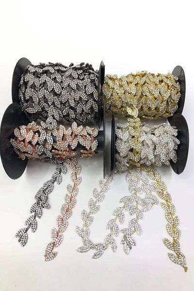 Hobigram Διακοσμητική λωρίδα Copper Leaf Model Crystal Stone Strip Border – Διακοσμητική λωρίδα, κομψή σχεδίαση – Deko