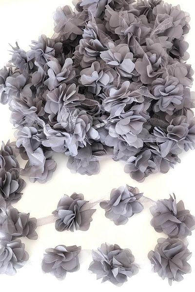 Hobigram Decorative Ribbon Gray Color Laser Cut Chiffon Tulle Flower – Decorative Ribbon, Stylish Design, Women's Accessory