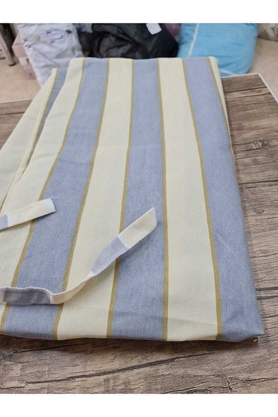 SHY TEKSTİL LUXURY 1st Class Balcony Curtain with Tarpaulin Stripes (GREY CREAM) Special Stitching