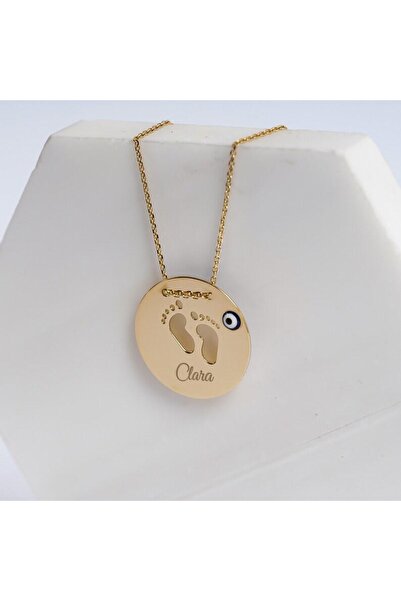 N!da Jewelry 925 Ayar Gümüş Tasarım Bebek Ayak İzi İsim Kolye