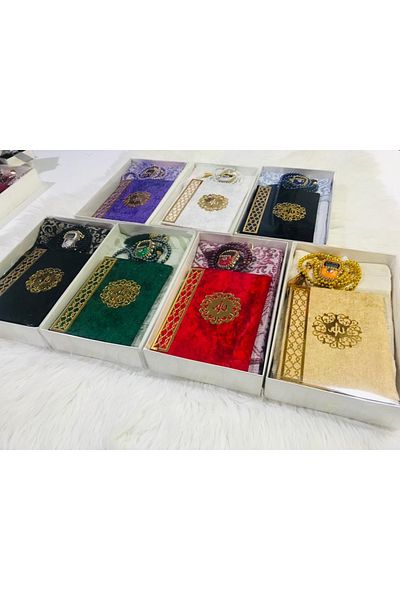 Classy 10 Pieces Gift Dowry Prayer Rug Jasini Candy Rosary and Chanting Set with Stones Mixed Colors