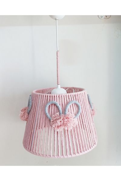 C&A&B KUZEY AVİZE PINK MACROME WRAP PINK POMPOM CONICAL WIRE BABY GIRL AND CHILDREN'S ROOM DESIGN PENDANT LAMP CHANDELIER