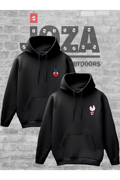 Joza Outdoors Women Men Unisex Spiderman Hello Kitty Lover Couple Combination Design Hooded Sweatshirt 2 Piece Set