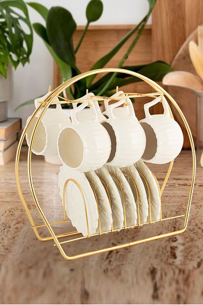 Akkoyunlu home 6 Person Papatya Coffee Cup Set with Stand 90 Ml