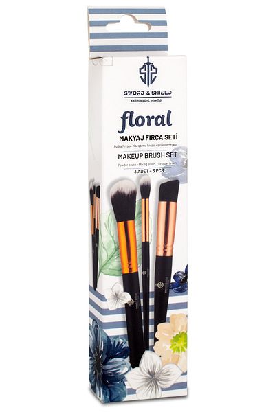Sword & Shield Floral 3-Piece Professional Makeup Brush Set