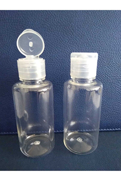 Sampex 10 Adet Şeffaf Plastik Fliptop Kapaklı Pet Likit Dezenfektan Kozmetik Şişesi 50 ml