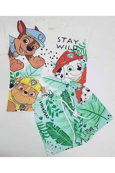 RÜYA BEBE STORE Paw Patrol Printed 100% Cotton Unisex Children's Shorts Set Ecru