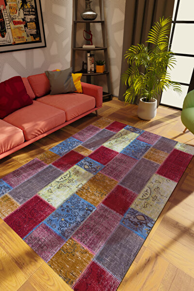 10 Post Online Modern Patchwork Karışık Renkli Dijital Baskı Halı Kaydırmaz I...