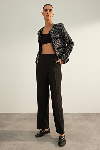 Trendyol Collection Černé prémiové látkové kalhoty rovného střihu - Twoaw24Pl00090