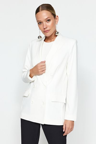 Trendyol Collection Μπουφάν σακάκι με διπλό στήθος με κανονική εφαρμογή με επένδυση εκρού TWOSS23BC00106