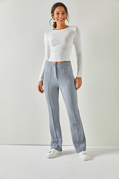 Olalook Női szürke varrás részletes, könnyű spanyol nadrág PNT-19000243