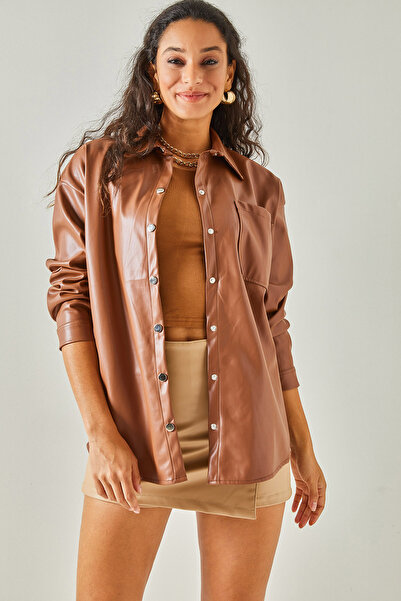 Olalook Γυναικείο καφέ μονό τσεπάκι από συνθετικό δέρμα με γούνα μέσα CKT-19000361