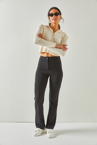 Olalook Women's Black Stitching Detailed Lightweight Spanish Trousers PNT-19000243