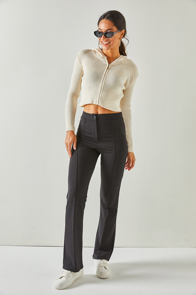 Olalook Women's Black Stitching Detailed Lightweight Spanish Trousers PNT-19000243