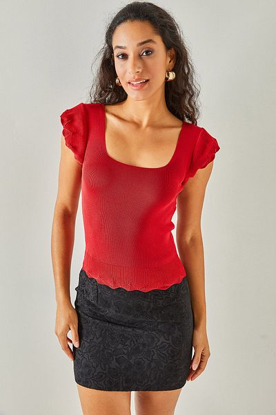 Olalook Bluză de tricot de vară cu mâneci burgundy pentru femei BLZ-19001035