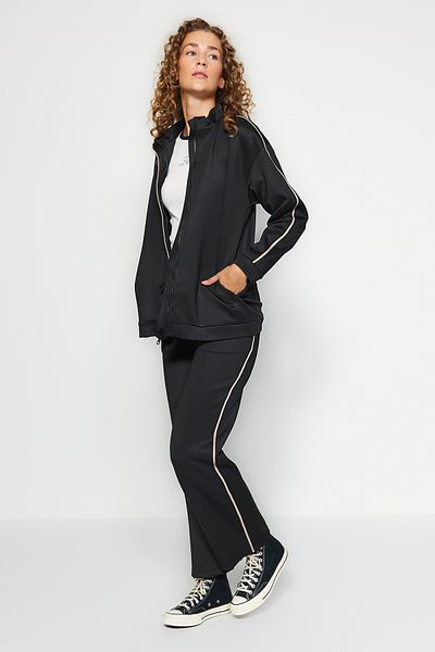 Trendyol Modest Black Scuba Fabric Diving Cardigan and Trousers Set - TCTAW24US00084