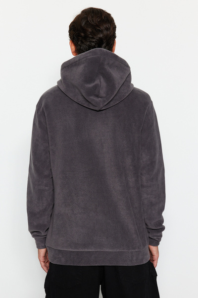 Trendyol Collection Преміальний антрацитовий світшот оверсайз нормального крою з принтом проти пілінгу з флісу TMNAW24SW00122