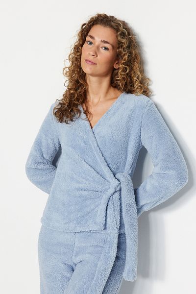 Trendyol Collection Set de pijamale tricotate de iarnă Wellsoft cu guler dublu albastru deschis THMAW24PT00033