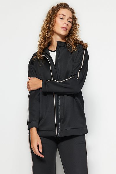 Trendyol Modest Black Scuba Fabric Diving Cardigan and Trousers Set - TCTAW24US00084
