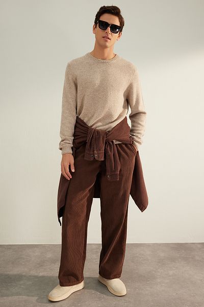 Trendyol Collection Beige Crew Neck Wool Knitwear Sweater - Regular Fit TMNAW24KZ00058