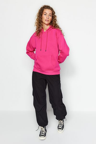 Trendyol Collection Fuchsiová tlustá fleecová vnitřní mikina Oversize/Wide Fit Základní pletená mikina s kapucí TWOAW24SW00103