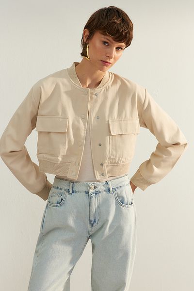 Trendyol Collection Béžový kabát Bomber Jacket TWOAW24MO00291