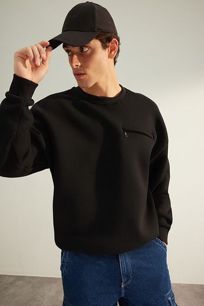 Trendyol Collection Limited Edition - Black Fleece Oversize Sweatshirt TMNAW24SW00007