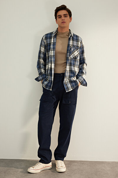 Trendyol Collection Navy Gabardine - Limited Edition Baggy Fit Trousers TMNAW24PL00014