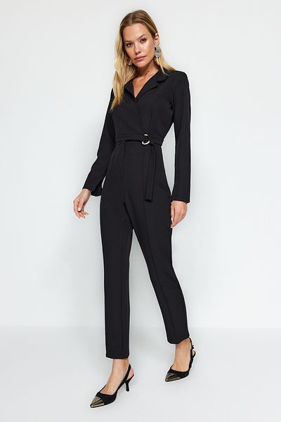 Trendyol Collection Black Belted Double Breasted Collar Woven Jumpsuit TWOAW24TU00024