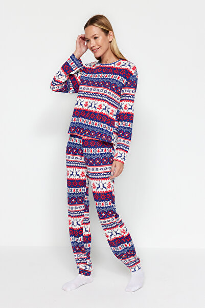 Trendyol Collection Multicolor 100% Cotton Christmas Themed T-shirt-Pants Knitted Pajamas Set THMAW24PT00057