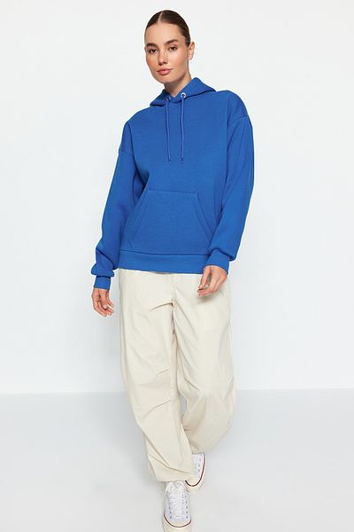 Trendyol Collection Saks kapucnis hátul nyomott Oversize/Wide Fit Vastag polár belül kötött pulóver TWOAW24SW00214