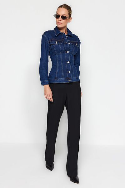 Trendyol Collection Dark Blue Fitted Denim Jacket TWOAW24CE00091