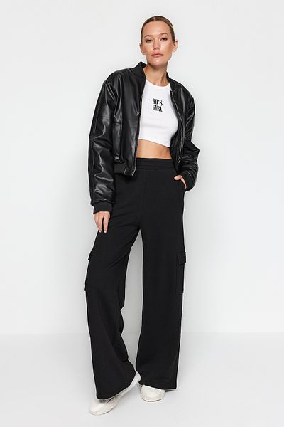 Trendyol Collection Μαύρο Πλεκτό Φαρδύ Παντελόνι με Τσέπες TWOAW24EA00018