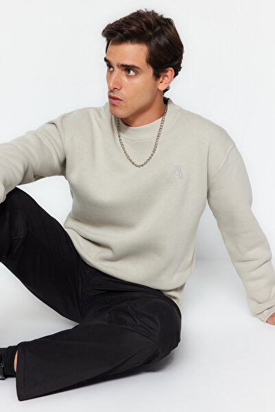 Trendyol Collection letter Embroidered Oversize mikina - Poloviční rolák TMNAW24sw00046