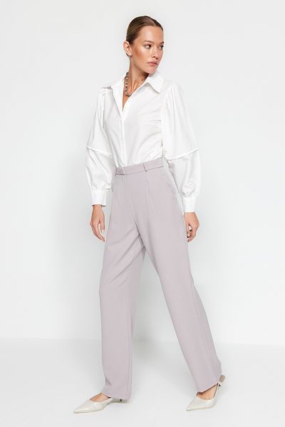 Trendyol Collection Gray Wide Leg Pleated Woven Trousers TWOSS21PL0155