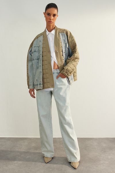 Trendyol Collection Limited Edition Light Khaki Premium Oversize Denim Detailed Jacket Coat TWOAW24MO00323