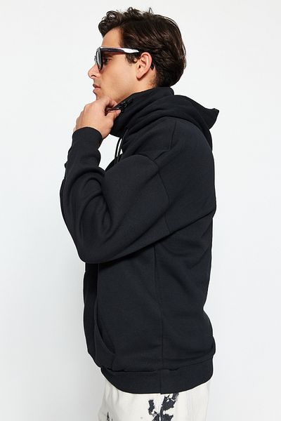 Trendyol Collection Μαύρο φούτερ oversize με λεπτομέρεια γιακά με κουκούλα - TMNAW24sw00191