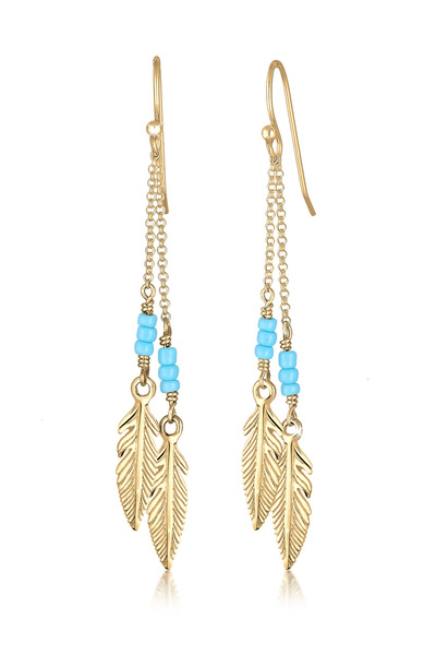 ELLI Ohrringe Hänger Feder Bead Boho Hippie Festival 925 Silber