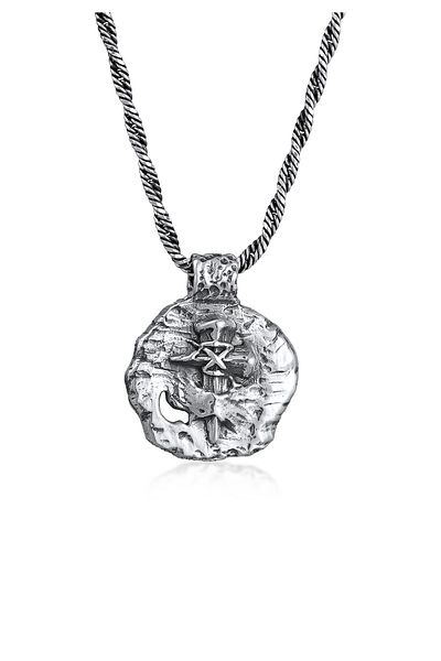 KUZZOI Halskette Herren Münze Antik Kreuz Oxidiert 925 Silber