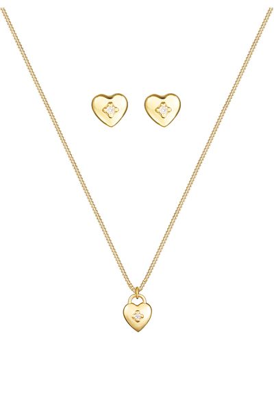 ELLI Schmuckset Herz Liebe - Solitär Diamant 0,015 ct. Gelbgold 375