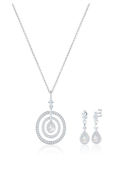 ELLI Schmuckset Kreis Geo Marquise Zirkonia Mondstein 925 Silber
