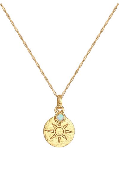 ELLI Halskette Damen Plättchen-Anhänger Sonne antik rund mit synthetischem Opal in 925 Sterling Silber vergoldet