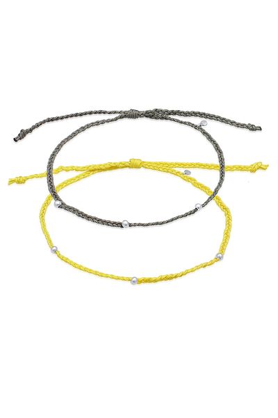 ELLI Fußschmuck Nylon Bändchen Zopfdesign Perlen 2er Set 925 Silber
