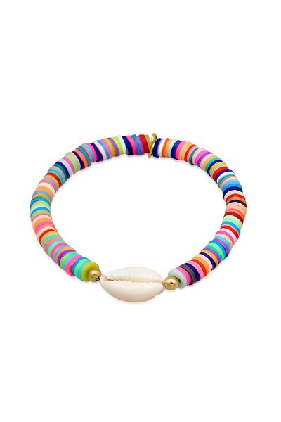 ELLI Armband Heishi Perlen Bunt Kauri Muschel 925 Silber