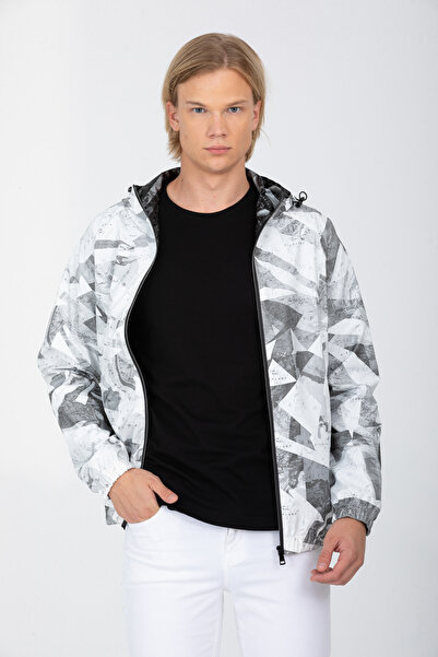 DYNAMO Palton de primăvară pentru bărbați, cu glugă, cu model, din piele artificială, căptușită cu material textil 8069