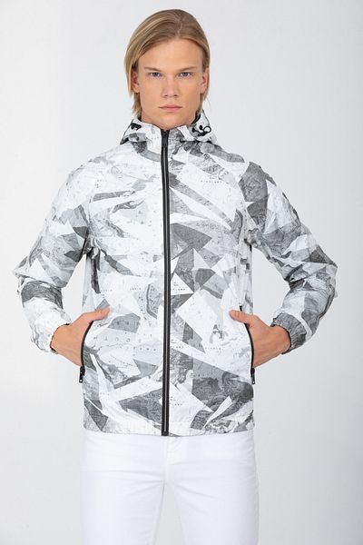 DYNAMO Palton de primăvară pentru bărbați, cu glugă, cu model, din piele artificială, căptușită cu material textil 8069